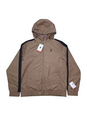 Spyder Men Rain Hooded Jacket M Hydroweb Water Wind Resistant Breathable Dryweb